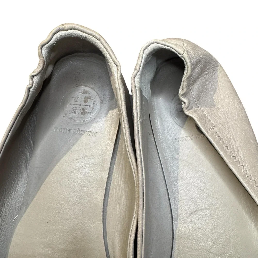 Tory Burch Shoes Womens Size 6 Beige Leather Logo Ballet Flats Casual Comfort
